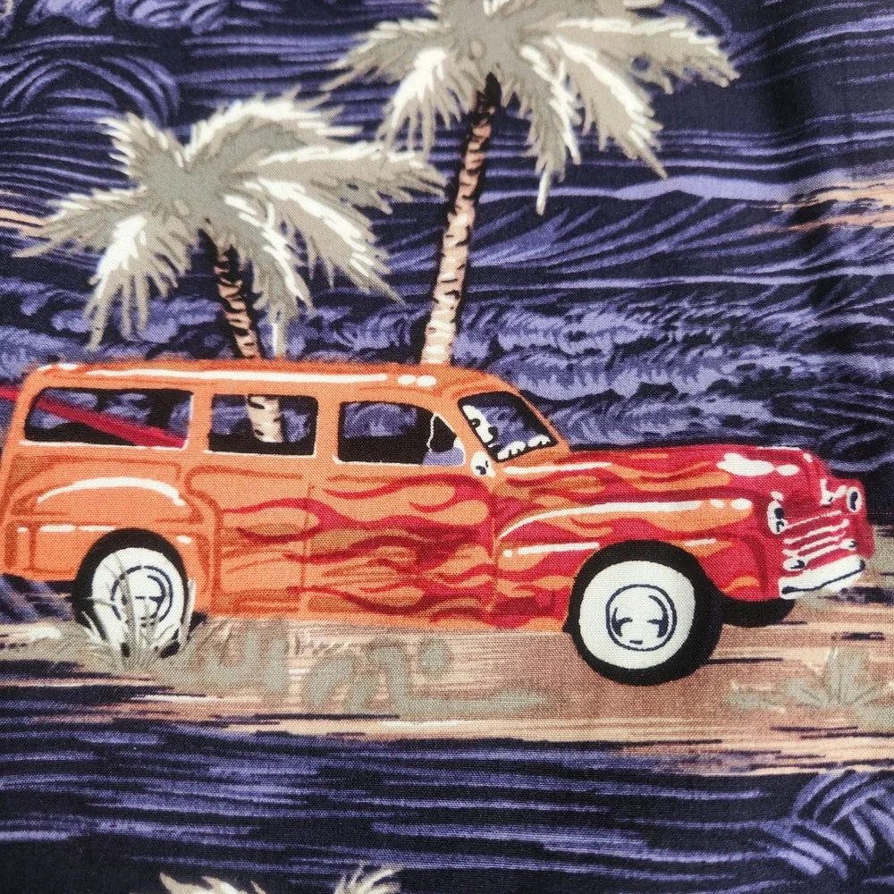 Vintage Big‎ Dogs Blue Shirt Size 3X Hawaiian Woodie Classic Cars Tropical Palm